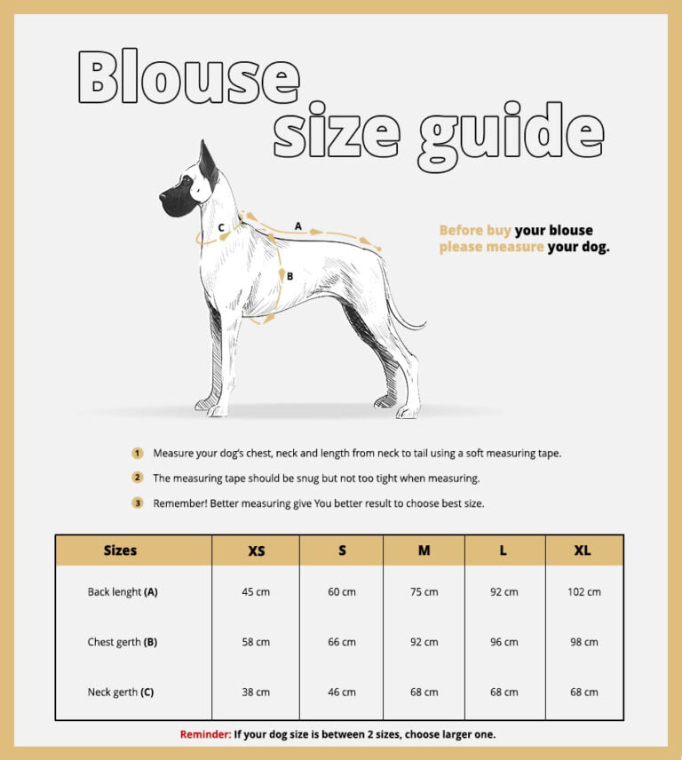 Jak dobrać prawidłowo rozmiar bluzy, piżamy dla psa? Skorzystaj z naszej tabeli która pomoże dobrać odpowiedni rozmiar.