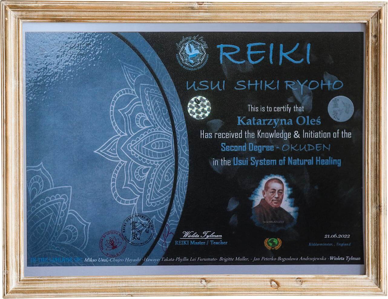 Certyfikat "Reiki" - drugi stopień