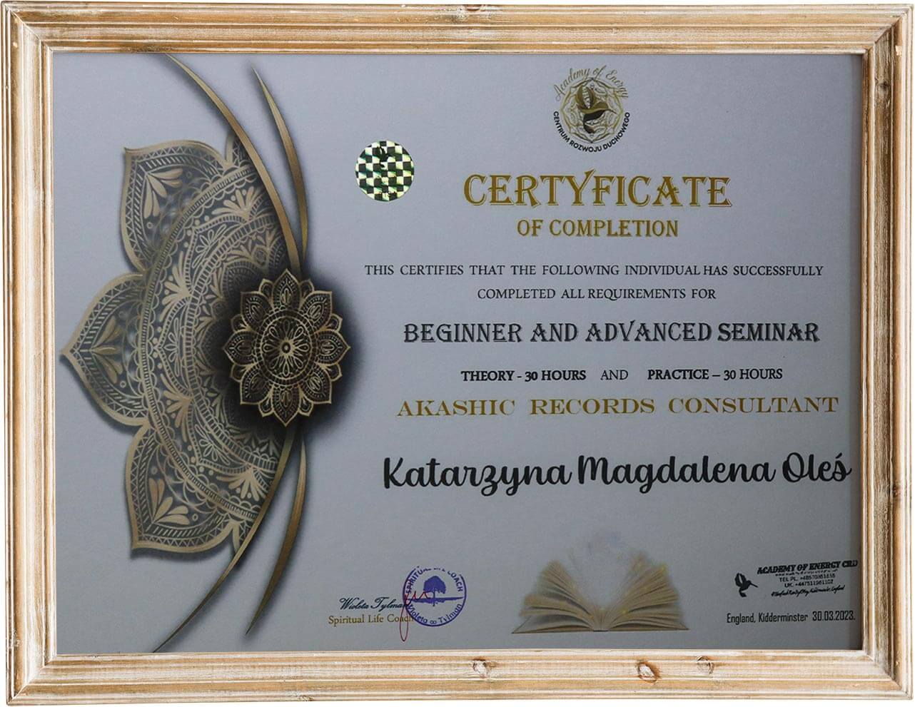 Certificate "Akashic Records Consultant"