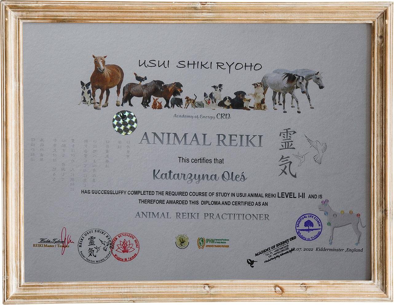 Certyfikat "Animal Reiki"