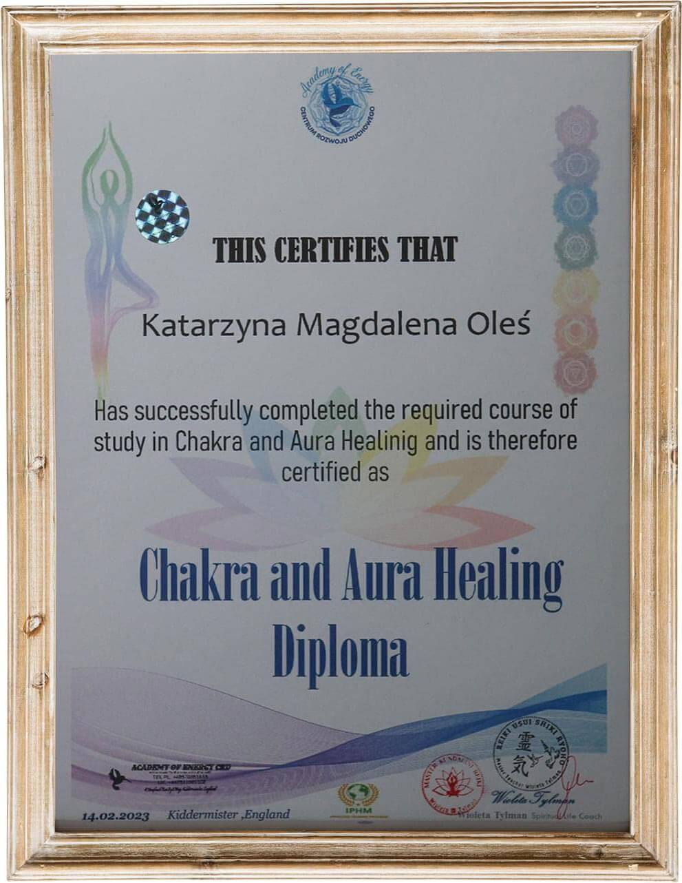 Dyplom "Chakra and Aura Healing"
